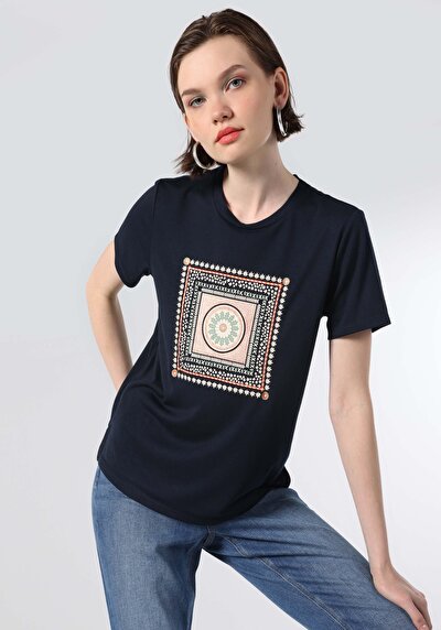 اعرض التفاصيل لـ أزرق بحري للنساء تي شيرت بأكمام قصيرة