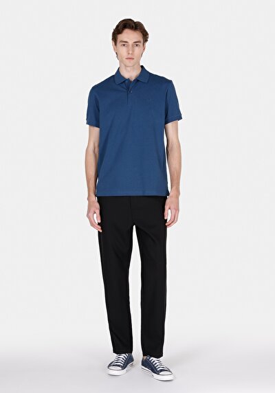 صورة من ياقة بولو عادية مستقيمة رجالي أزرق كم قصير تي شيرت