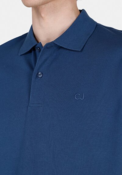 صورة من ياقة بولو عادية مستقيمة رجالي أزرق كم قصير تي شيرت