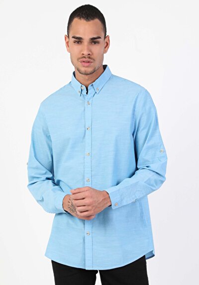 صورة من أزرق للرجال قميص  كم طويل
