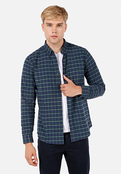 صورة من قميص   رقبة منقوشة رجالي قميص أخضر طويل الأكمام