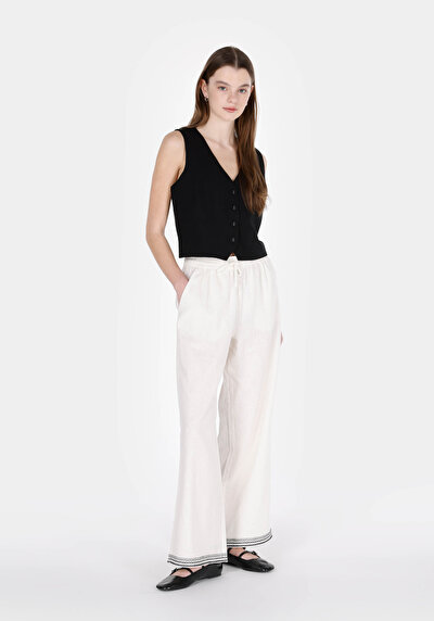 اعرض التفاصيل لـ عادي بقصة رفع الخصر ساق واسعة نسائي بنطلون أبيض