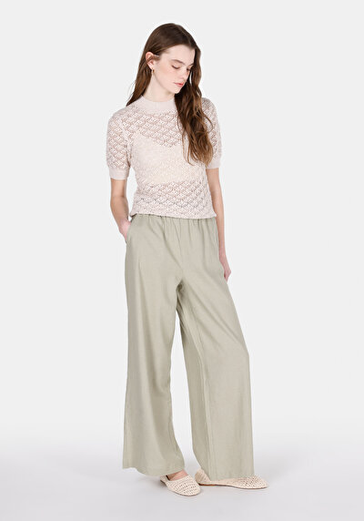 صورة من   ارتفاع الخصر ساق واسعة نسائي بنطلون أخضر