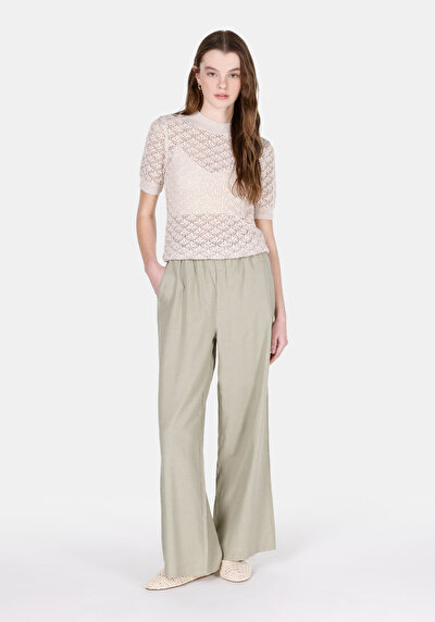 صورة من ارتفاع الخصر ساق واسعة نسائي بنطلون أخضر