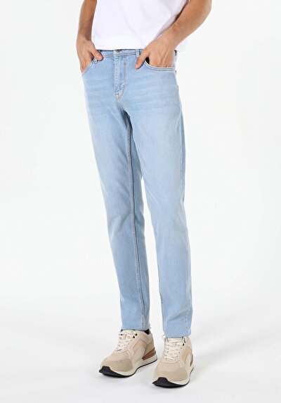 اعرض التفاصيل لـ سليم  خصر منخفض ساق ضيقة جينز رجالي أزرق داكن