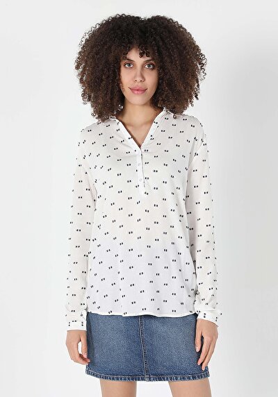 اعرض التفاصيل لـ أبيض للنساء قميص  كم طويل