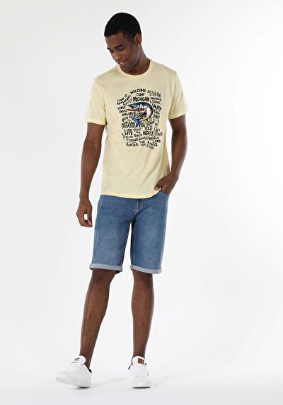 اعرض التفاصيل لـ أصفر للرجال تي شيرت بأكمام قصيرة