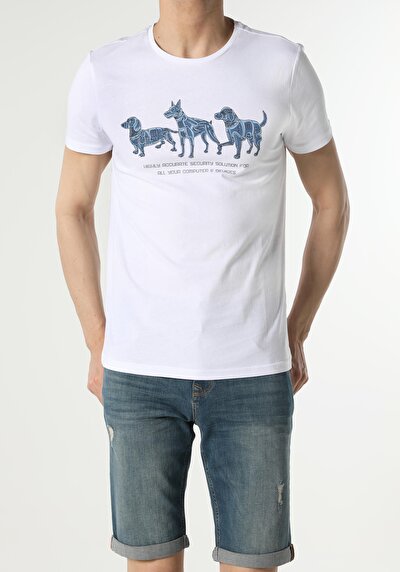 اعرض التفاصيل لـ أبيض للرجال تي شيرت بأكمام قصيرة