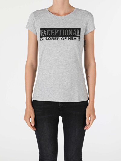 اعرض التفاصيل لـ رمادي للنساء تي شيرت بأكمام قصيرة