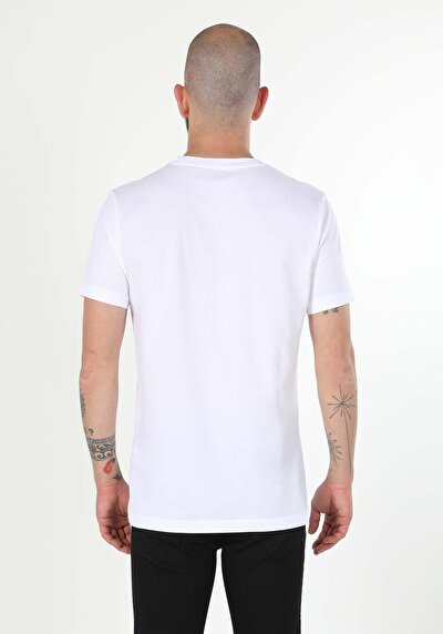 صورة من عادي قصة رقبة مستديرة رجالي أبيض كم قصير تي شيرت