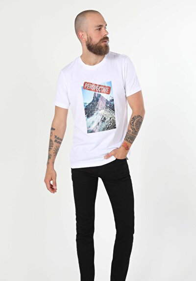 صورة من عادي قصة رقبة مستديرة رجالي أبيض كم قصير تي شيرت