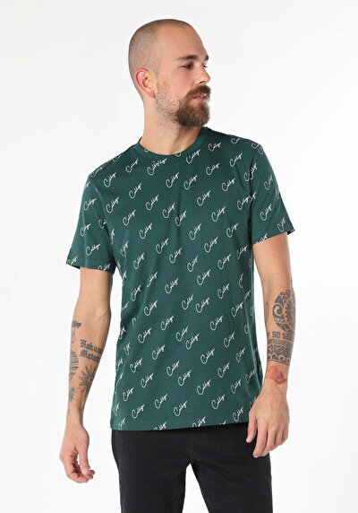 اعرض التفاصيل لـ   رقبة مستديرة مطبوعة رجالي أخضر كم قصير تي شيرت