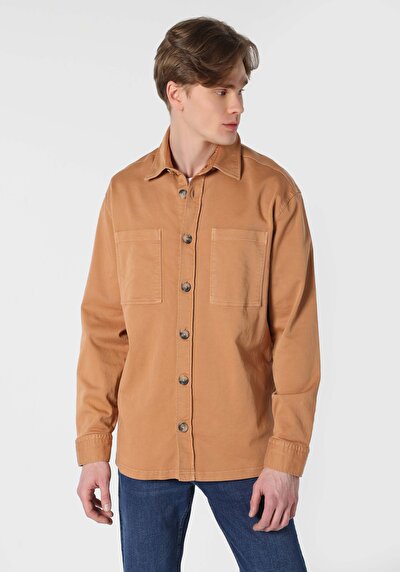 صورة من برتقالي للرجال قميص  كم طويل