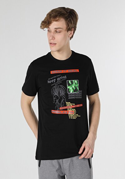 اعرض التفاصيل لـ أسود للرجال تي شيرت بأكمام قصيرة