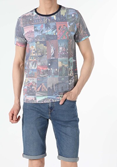 صورة من متعدد الألوان للرجال تي شيرت بأكمام قصيرة