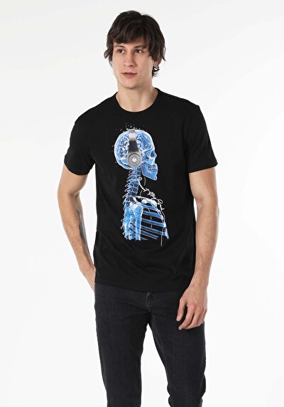 اعرض التفاصيل لـ أسود للرجال تي شيرت بأكمام قصيرة