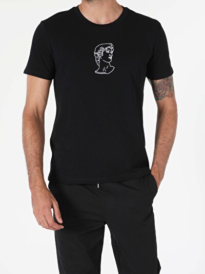 اعرض التفاصيل لـ أسود للرجال تي شيرت بأكمام قصيرة