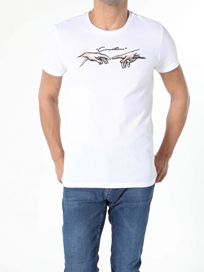 صورة من أبيض للرجال تي شيرت بأكمام قصيرة