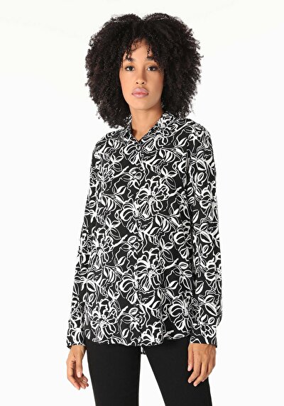 اعرض التفاصيل لـ أسود للنساء قميص  كم طويل