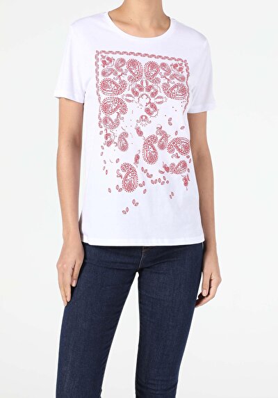 اعرض التفاصيل لـ أبيض للنساء تي شيرت بأكمام قصيرة