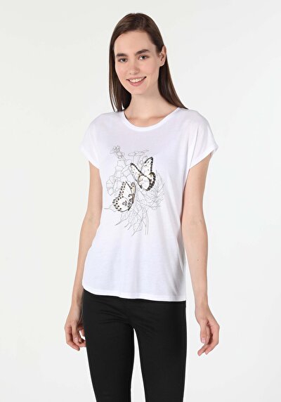 صورة من أبيض للنساء تي شيرت بأكمام قصيرة