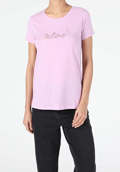 اعرض التفاصيل لـ أرجواني للنساء تي شيرت بأكمام قصيرة