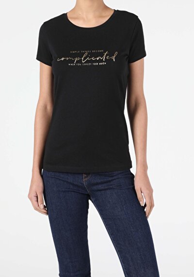 اعرض التفاصيل لـ أسود للنساء تي شيرت بأكمام قصيرة