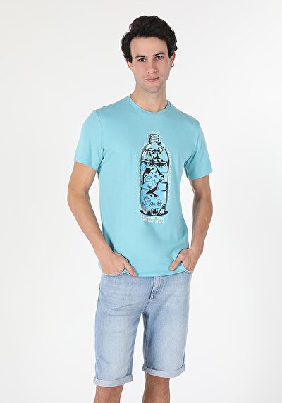 اعرض التفاصيل لـ أزرق للرجال تي شيرت بأكمام قصيرة