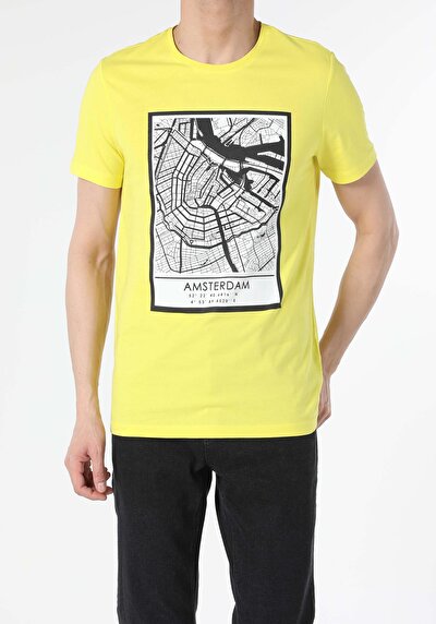 اعرض التفاصيل لـ أصفر للرجال تي شيرت بأكمام قصيرة