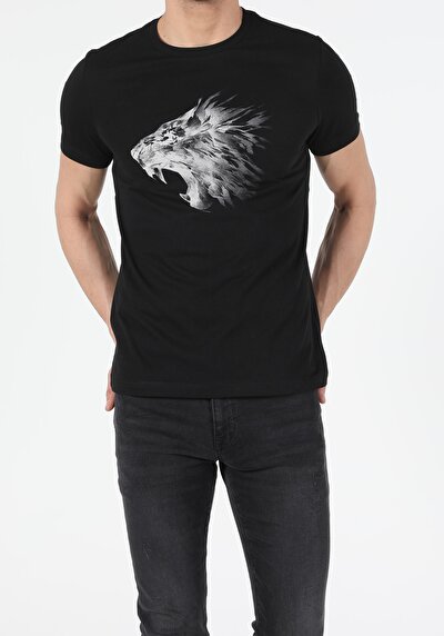 اعرض التفاصيل لـ أسود للرجال تي شيرت بأكمام قصيرة