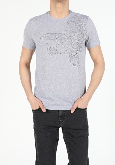 صورة من رمادي للرجال تي شيرت بأكمام قصيرة