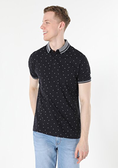 اعرض التفاصيل لـ ياقة بولو عادية مطبوعة رجالي أزرق كحلي كم قصير تي شيرت