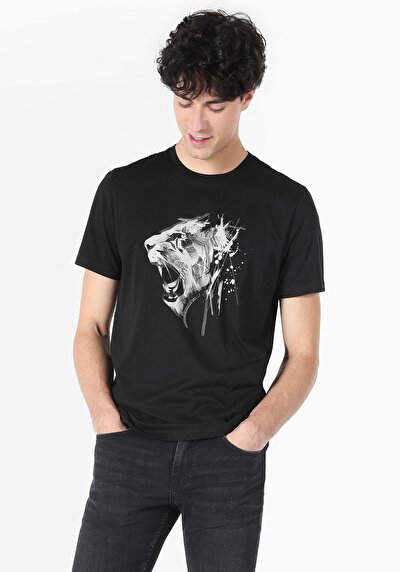 اعرض التفاصيل لـ أسود للرجال تي شيرت بأكمام قصيرة