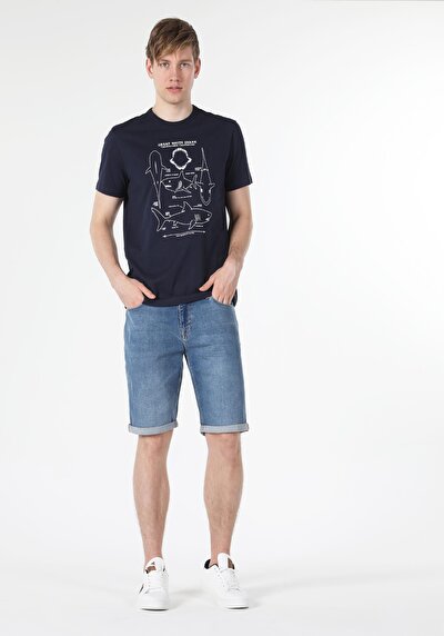 اعرض التفاصيل لـ أزرق بحري للرجال تي شيرت بأكمام قصيرة