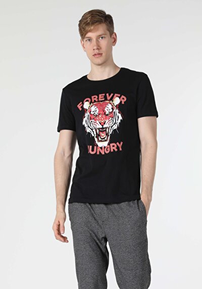 اعرض التفاصيل لـ أسود للرجال تي شيرت بأكمام قصيرة