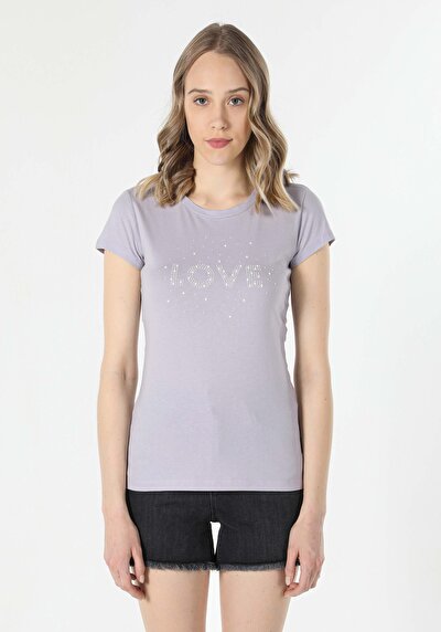 اعرض التفاصيل لـ أرجواني للنساء تي شيرت بأكمام قصيرة