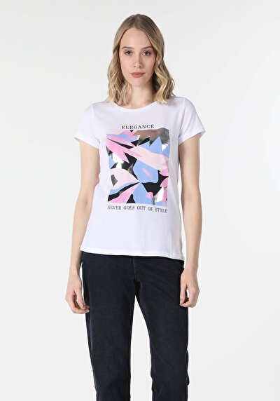 اعرض التفاصيل لـ أبيض للنساء تي شيرت بأكمام قصيرة