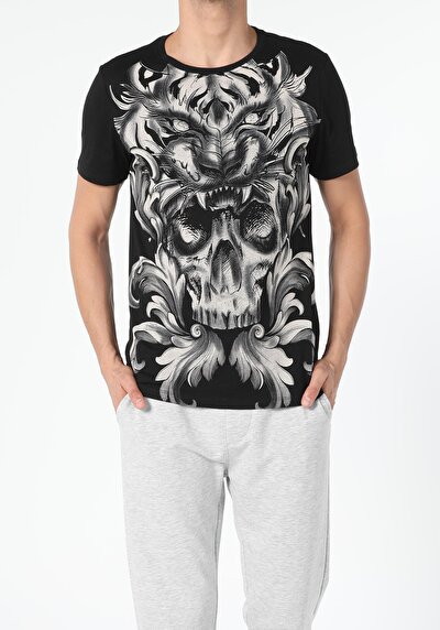 اعرض التفاصيل لـ أسود للرجال تي شيرت بأكمام قصيرة