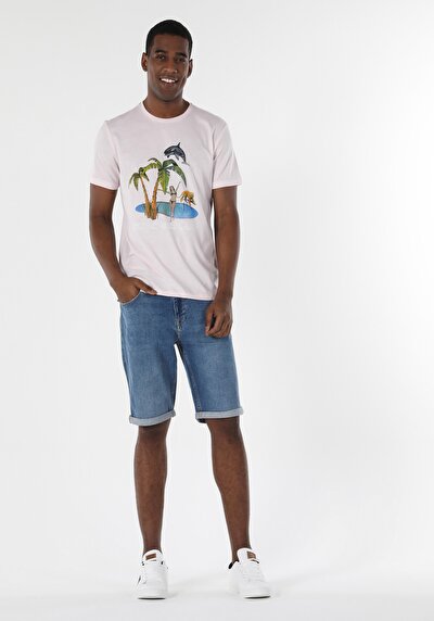 صورة من   رقبة مستديرة مستقيم تي شيرت رجالي وردي بأكمام قصيرة