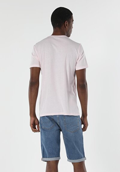 اعرض التفاصيل لـ   رقبة مستديرة مستقيم تي شيرت رجالي وردي بأكمام قصيرة