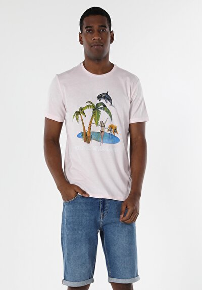 اعرض التفاصيل لـ   رقبة مستديرة مستقيم تي شيرت رجالي وردي بأكمام قصيرة