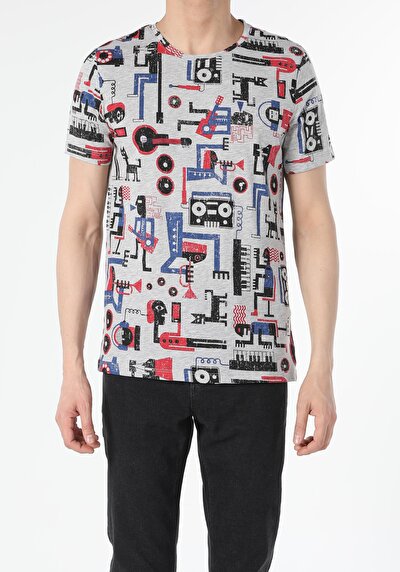 اعرض التفاصيل لـ رمادي للرجال تي شيرت بأكمام قصيرة