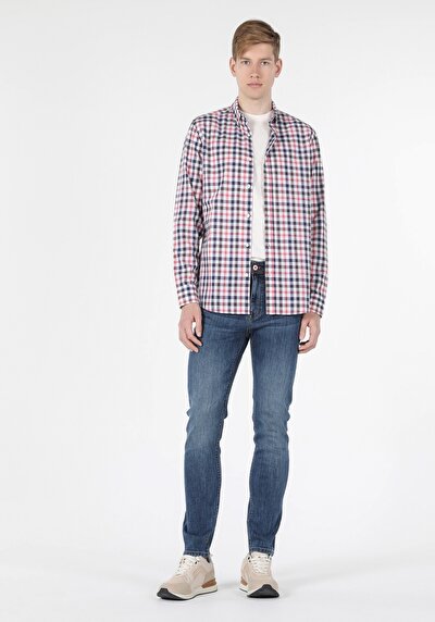 اعرض التفاصيل لـ قميص عادي رقبة رجالي متعدد الألوان كم طويل قميص