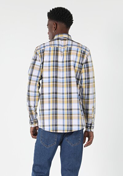 اعرض التفاصيل لـ قميص عادي رقبة رجالي متعدد الألوان كم طويل قميص