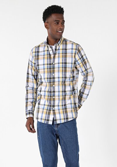 اعرض التفاصيل لـ قميص عادي رقبة رجالي متعدد الألوان كم طويل قميص