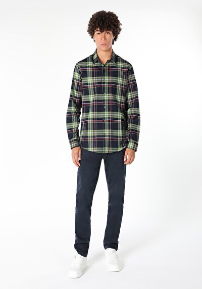 اعرض التفاصيل لـ أخضر للرجال قميص  كم طويل