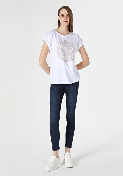 اعرض التفاصيل لـ تناسب منتظم طاقم الرقبة المطبوعة الأبيض نسائي قصيرة الأكمام تي شيرت Cl1063266