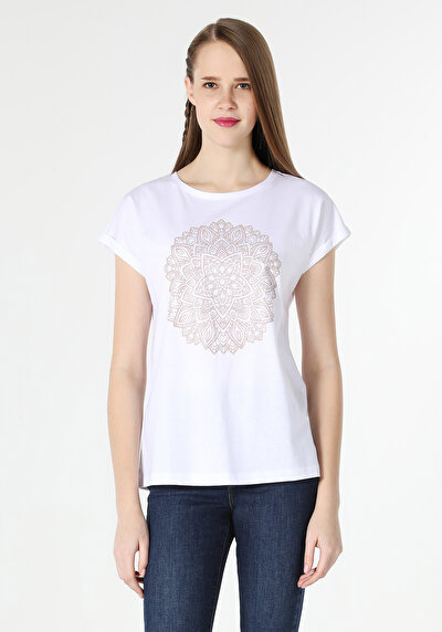 اعرض التفاصيل لـ تناسب منتظم طاقم الرقبة المطبوعة الأبيض نسائي قصيرة الأكمام تي شيرت Cl1063266