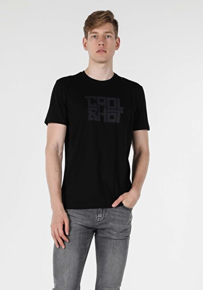 اعرض التفاصيل لـ أسود للرجال تي شيرت بأكمام قصيرة