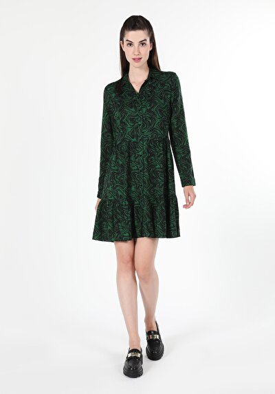 صورة من فستان نسائي أخضر منقوش مقاس منتظم Cl1061058